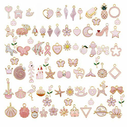 Picture of 30pcs Mixed Enamel Pink Theme Charms Pendants for Jewelry Making Bulk lot Necklace Earrings Bracelet Craft Findings