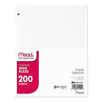 Picture of Mead Loose Leaf Paper, Wide Ruled, 200 Sheets, Standard 10-1/2" x 8", Lined Filler Paper, 3 Hole Punched for 3 Ring Binder, Writing & Office Paper, College, K-12 or Homeschool, 1 Pack (15200)