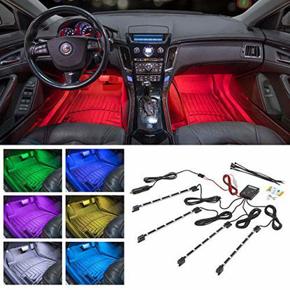 Picture of LEDGlow 4pc Multi-Color LED Interior Footwell Underdash Neon Light Kit for Cars & Trucks - 7 Solid Colors - 7 Patterns - Music Mode - Auto Illumination - Universal - Includes Cigarette Power Adapter