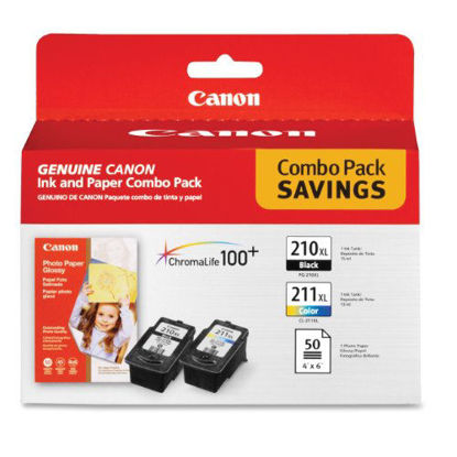 Picture of Canon 2973B004 PG-210 XL and CL-211 XL Ink and Glossy Photo Paper Combo Pack, Compatible to MP495,MP280,MP490,MP480,MP270,MP240, MX420,MX410,MX350,MX340 and MX330