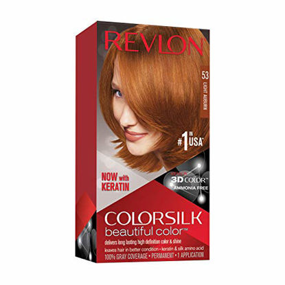 Picture of Revlon Colorsilk Beautiful Color Permanent Hair Color with 3D Gel Technology & Keratin, 100% Gray Coverage Hair Dye, 53 Light Auburn