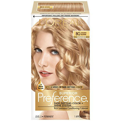 Picture of L'Oreal Paris Superior Preference Fade-Defying + Shine Permanent Hair Color, 8G Golden Blonde, Pack of 1, Hair Dye