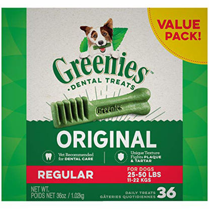 Picture of GREENIES Original Regular Natural Dog Dental Care Chews Oral Health Dog Treats, 36 oz. Pack (36 Treats)