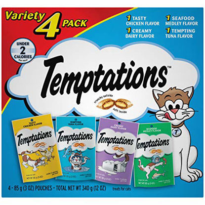 Picture of TEMPTATIONS Classic Crunchy and Soft Cat Treats Feline Favorite Variety Pack, (4) 3 oz. Pouches
