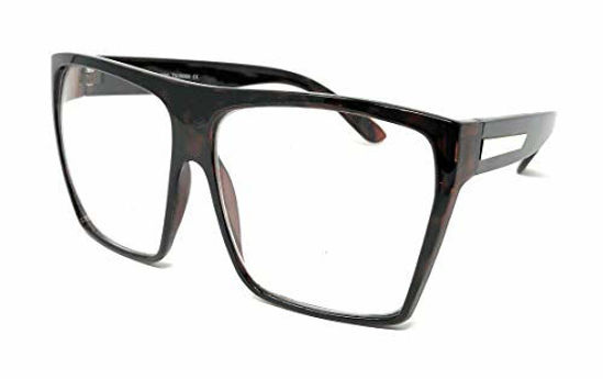 Picture of Tortoise Super Oversized Eyeglasses Flat Top Square Clear Lens Glasses Frames