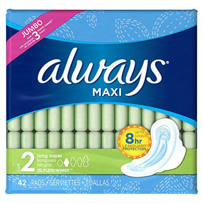 Picture of ALWAYS Maxi Size 2 Super Pads With Wings Unscented, 42 Count