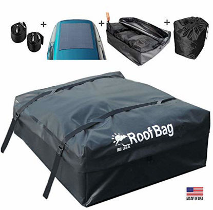 Picture of RoofBag Rooftop Cargo Carrier Made in USA, 15 Cubic Feet. Waterproof Car Top Carriers Include 3 Liner Bags, Roof Protective Mat, Storage Bag, Straps