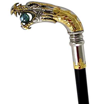 Picture of Treasure Gurus Silver Plated Dragon Head Cane Walking Stick