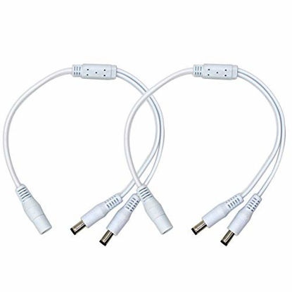 Picture of 2Pack White 1 Male to 2 Female Way DC Power Splitter Cable Barrel Plug 5.5x2.1mm for CCTV Cameras LED Light Strip and more