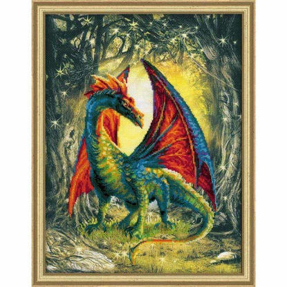 Picture of RIOLIS 0057 PT - Forest Dragon - Counted Cross Stitch Kit 11¾" x 15¾" Zweigart 14ct. AIDA with Pre-printed Background 21 Colors