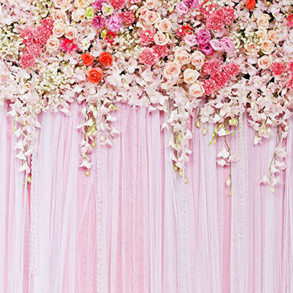 Picture of 5x5ft Pink Flowers Backdrop Wedding Photography Background Studio Prop D-9192