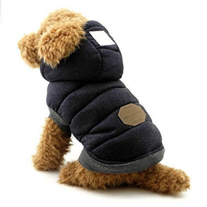 Picture of SELMAI Fleece Dog Hoodie Winter Coat for Small Boy Dog Cat Puppy Cotton Hooded Jacket Chihuahua Clothes Blue XXL