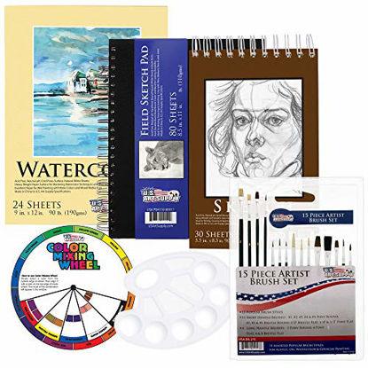 Picture of US Art Supply 20 Piece Artist Drawing, Sketch and Painting - Paper and Brush Accessory Pack
