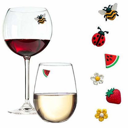 Picture of Magnetic Wine Glass Charms with Bee, Strawberry and Flowers Set of 6 Fun Drink Markers or Cocktail Identifiers by Simply Charmed