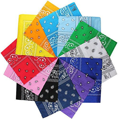 Picture of LM 12Pcs Bandanas 100% Cotton Paisley Print Head Wrap Scarf Wristband (Multi Color)
