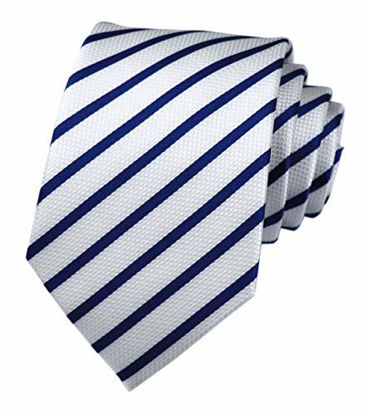 Picture of Secdtie Men Classic Navy Blue White Jacquard Woven Silk Tie Formal Necktie TW016