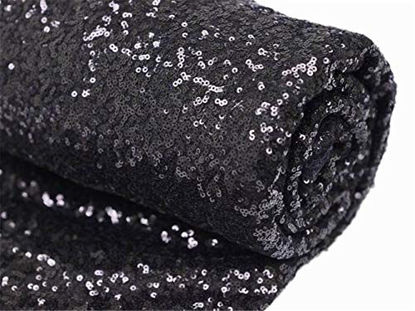 Picture of ShinyBeauty Sequin Fabric By The Yard-Black,Sparkly Glilz Sequin Fabric For Wedding/Dessert Table,Fabric Xmas Tree Decorations,50inch Width-More Colors Option(3 Feet 1 Yard)