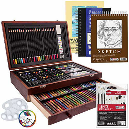Picture of US Art Supply 162 Piece-Deluxe Mega Wood Box Art, Painting & Drawing Set that contains all the additional supplies you need to get started.