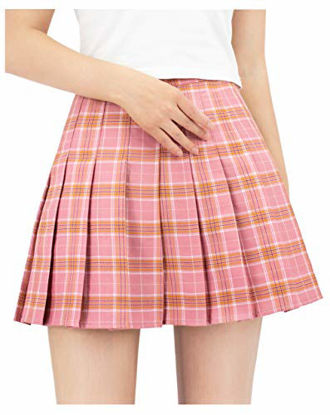 Picture of DAZCOS US Size Plaid Skirt High Waist Japan School Girl Uniform Skirts (Small, Pink)