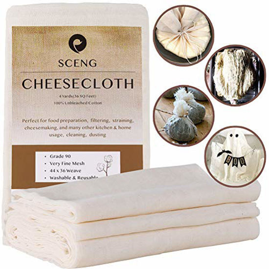 Picture of Cheesecloth, Grade 90, 36 Sq Feet, Reusable, 100% Unbleached Cotton Fabric, Ultra Fine Cheesecloth for Cooking - Nut Milk Bag, Strainer, Filter (Grade 90-4Yards)