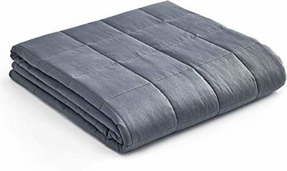 Picture of YnM Weighted Blanket - Heavy 100% Oeko-Tex Certified Cotton Material with Premium Glass Beads (Dark Grey, 48''x72'' 15lbs), Suit for One Person(~140lb) Use on Twin/Full Bed
