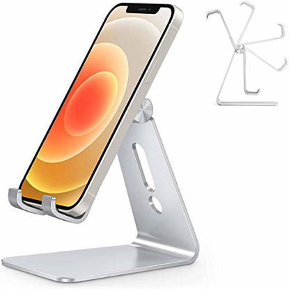 Picture of Adjustable Cell Phone Stand, OMOTON C2 Aluminum Desktop Phone Holder Dock Compatible with iPhone 11 Pro Max Xs XR 8 Plus 7 6, Samsung Galaxy, Google Pixel, Android Phones, Silver