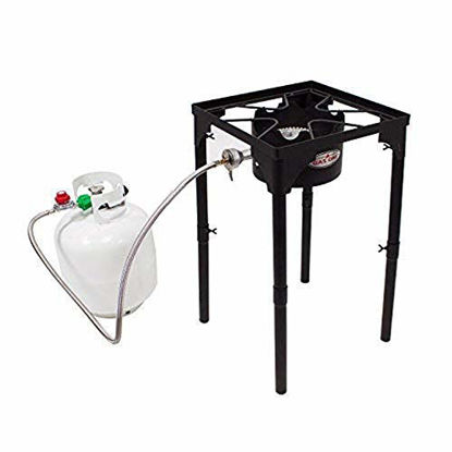 Picture of GasOne Portable Propane 100, 000-BTU High Pressure Single Burner Camp Stove & Steel Braided Regulator with Adjustable Legs Perfect for Brewing, Boiling Sap & Maple Syrup Prep, Model: