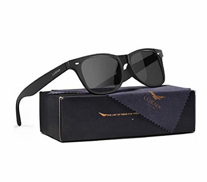 Picture of LUENX Mens Polarized Sunglasses for Womens Black Lens Glossy Black Frame 54MM