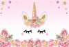 Picture of Laeacco 5x3ft Photography Background Unicorn Birthday Party Photo Backdrop Background Watercolor Flowers Roses Cute Stars Smiling Face Baby Shower Unicorn Head Sweet Pink Girls Photo Portrait Stduio