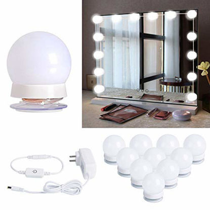 Picture of Hollywood Style Led Vanity Mirror Lights Kit with 10 Dimmable Light Bulbs for Makeup Dressing Table and Power Supply Plug in Lighting Fixture Strip, Vanity Mirror Light, White (No Mirror Included)