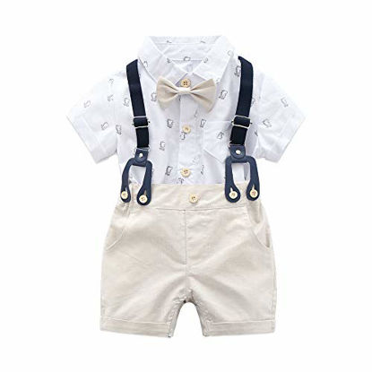 Picture of Baby Boys Gentleman Outfits Suits, Infant Short Sleeve Shirt+Bib Pants+Bow Tie Overalls Clothes Set White