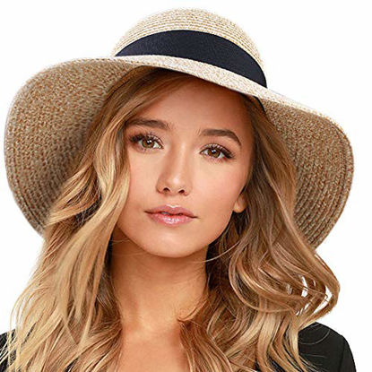 Picture of FURTALK Womens Beach Sun Straw Hat UV UPF50 Travel Foldable Brim Summer UV Hat