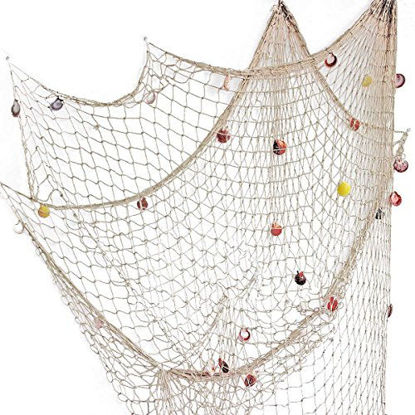 Picture of Rosoz Nature Fish Net Wall Decoration with Shells, Ocean Themed Wall Hangings Fishing Net Party Decor for Pirate Party,Wedding,Photographing Decoration