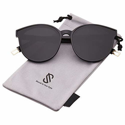 Picture of SOJOS Fashion Round Sunglasses for Women Men Oversized Vintage Shades SJ2057 with Black Frame/Grey Lens