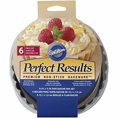 Picture of Wilton Perfect Results Premium Non-Stick Bakeware Round Tart and Quiche Pans, Sunday Brunch May Never be the Same Again, Fluted Edges Add a Touch of Flair, 4.75 Inch, Set of 6