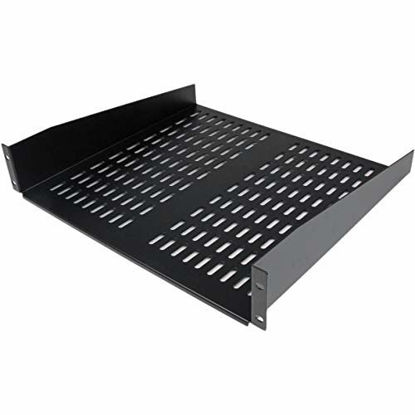 Picture of StarTech.com 2U Server Rack Shelf - Universal Vented Cantilever Tray for 19" Network Equipment Rack & Cabinet - Heavy Duty Steel - 50lb - 16" Deep (CABSHELFV) Black