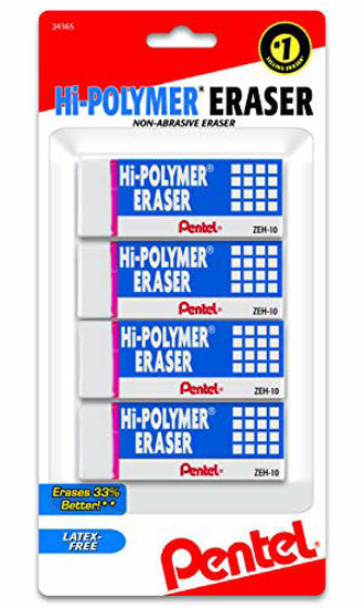 Picture of Pentel Hi-Polymer Block Eraser, Large, White, Pack of 4 (ZEH10BP4)