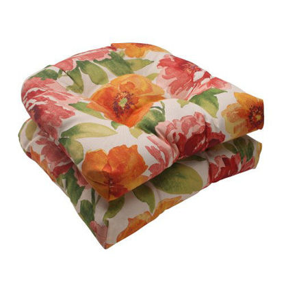 Picture of Pillow Perfect Outdoor/Indoor Muree Primrose Tufted Seat Cushions (Round Back), 19" x 19", Orange, 2 Pack