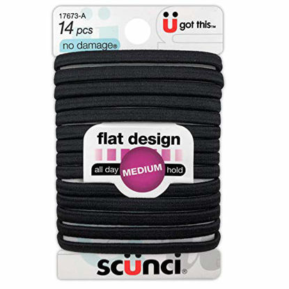 Picture of Scunci No-Damage Black Hair Ties, Flat Design All Day Medium Hold, 14-Pcs per Pack (1-Pack)