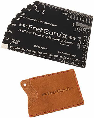 Picture of FretGuru String Action Gauge Guitar Ruler Precision 8-in-1 Fret Rocker Luthier Tool guitarist gift #BONUS LEATHER CASE# precise CNC Machined, Diamond Honed, Polished Edge = NO SCRATCHED FRETS