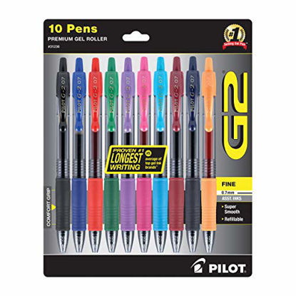 Picture of PILOT G2 Premium Refillable & Retractable Rolling Ball Gel Pens, Fine Point, Assorted Color Inks, 10-Pack (31236)