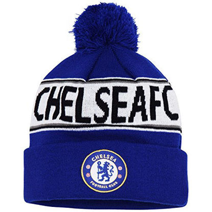 Picture of Official Soccer/Football Merchandise Adult Chelsea FC Text Winter Beanie Hat (One Size) (Royal Blue/White)