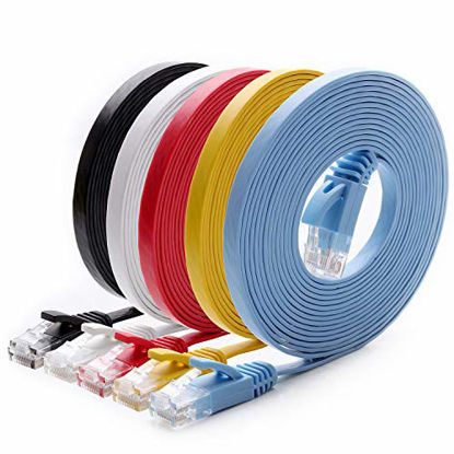 Picture of Cat 6 Ethernet Cable 10 ft (5 Pack) (at a Cat5e Price but Higher Bandwidth) Cat6 Internet Network Cable Flat - Ethernet Patch Cables Short - Computer LAN Cable with Snagless RJ45 Connectors