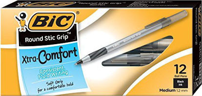 Picture of BIC Round Stic Grip Xtra Comfort Ballpoint Pen, Medium Point (1.2mm), Black, 12-Count
