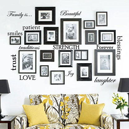 Picture of Set of 12 Family Quote Words Vinyl Wall Sticker Picture Frame Wall Family Room Art Decoration #1332 (Matte Black)