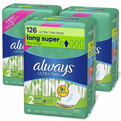 Picture of Always Ultra Thin Feminine Pads with Wings for Women, Super Absorbency, Unscented, Size 2 (126 Count)