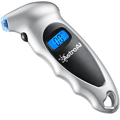 Picture of AstroAI Digital Tire Pressure Gauge 150 PSI 4 Settings for Car Truck Bicycle with Backlit LCD and Non-Slip Grip, Silver (1 Pack)
