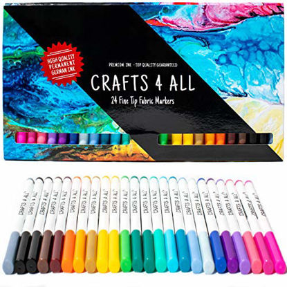 Picture of Fabric Markers Pens Permanent 24 Colors Fabric Paint Art Markers Set Child Safe & Non-Toxic. Graffiti Fine Tip Minimal Bleed by Crafts 4 ALL