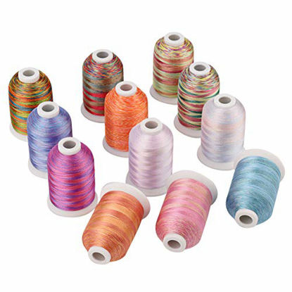 Picture of Simthreads 12 Multi Color Variegated Color Embroidery Machine Thread 1000 Meters Each for Janome Brother Pfaff Babylock Singer Bernina Husqvaran and Most Home Sewing Embroidery Machines