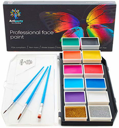 Picture of Face Paint Kit - Dermatologically Tested - Non-Toxic & Hypoallergenic - Professional Face Painting Kit for Kids & Adults - Cosplay Makeup Kit - Easy to Apply & Remove - Leakproof Dry Glitters